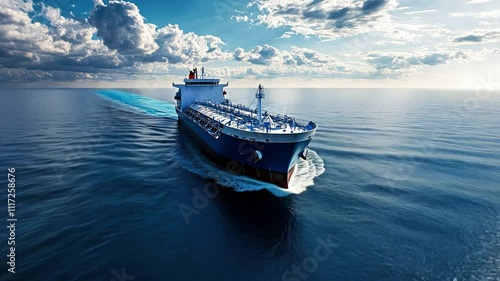 Hydrogen-powered cargo ships crossing oceans with zero-emission, sustainable fuel technology.