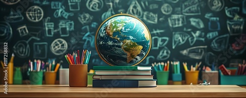 Exploring geography concepts with globe in classroom setting education