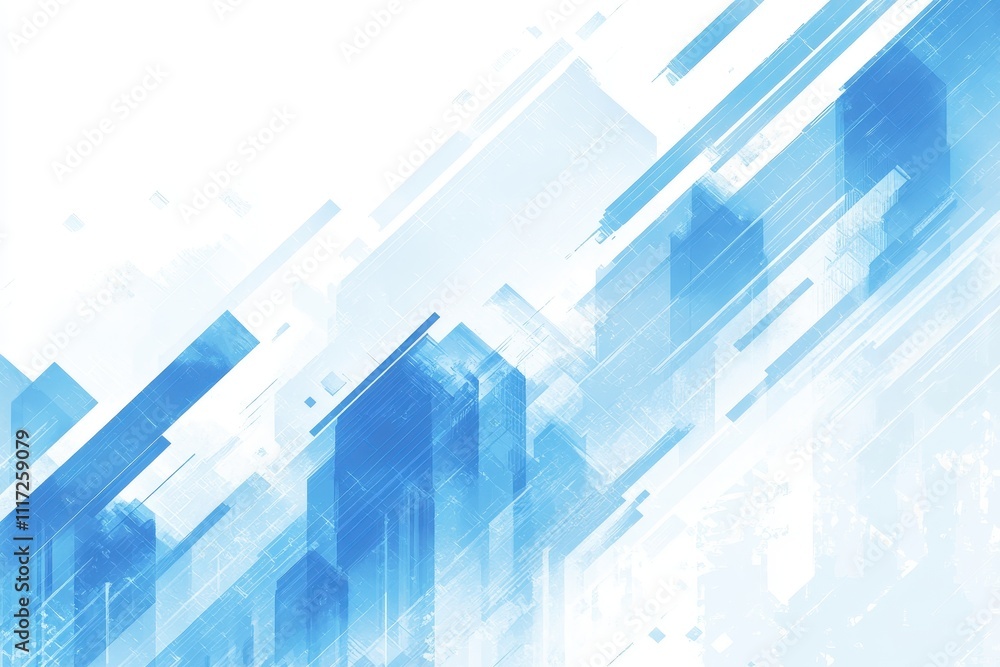 Fototapeta premium Abstract blue cityscape, dynamic lines. Ideal for tech, future, and progress themes.