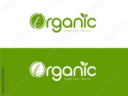 leaf with circle vector logo, letter o leaf organic logo design