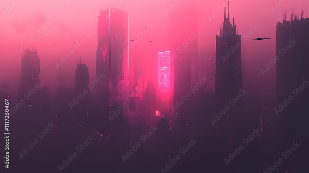 Pink Futuristic Cityscape at Dusk Pink Futuristic Cityscape at Dusk