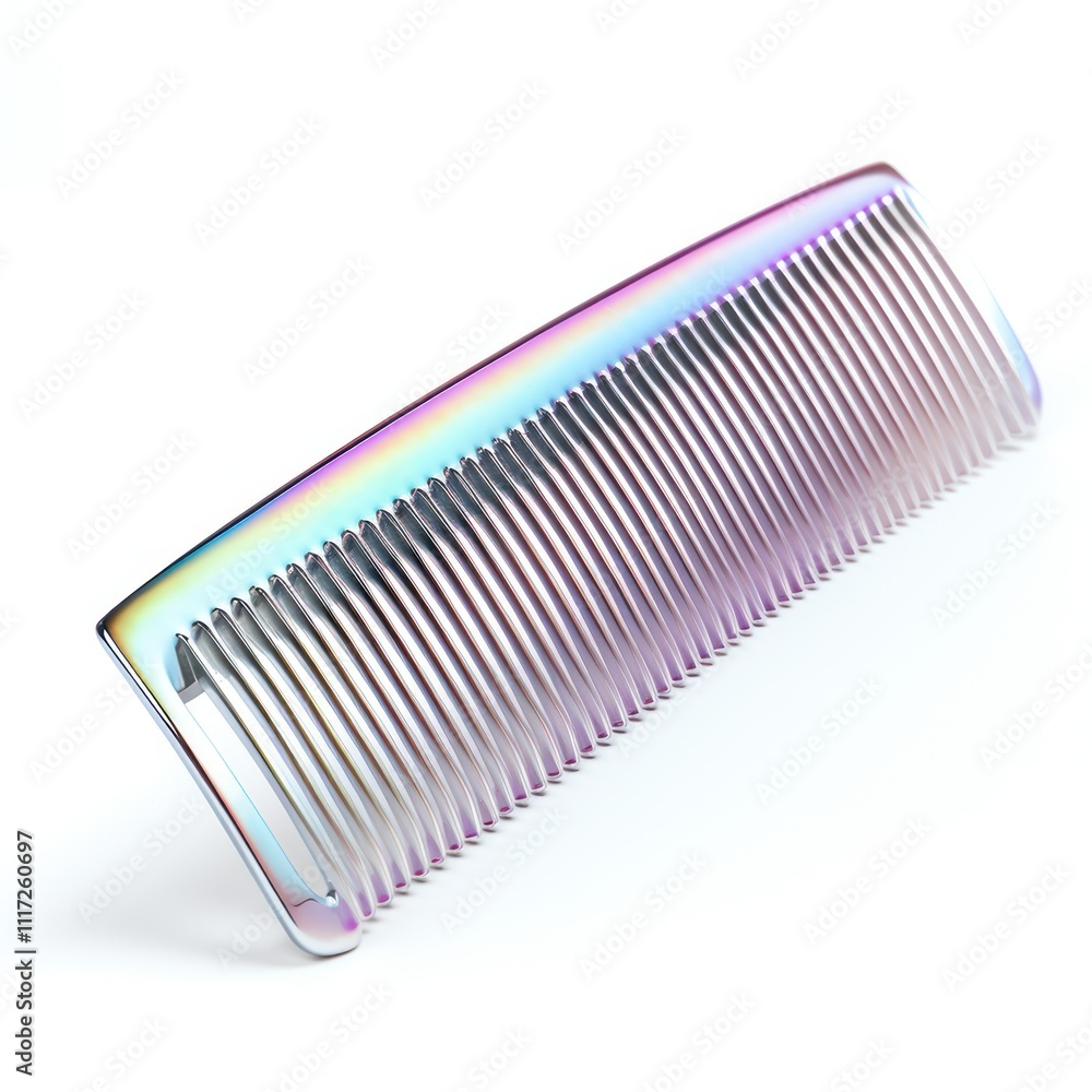 Metallic comb for trendy hair styles with lustrous finish, essential for fashionable grooming. Isolated on white background Metallic comb for trendy hair styles with lustrous finish, essential for fashionable grooming. Isolated on white background