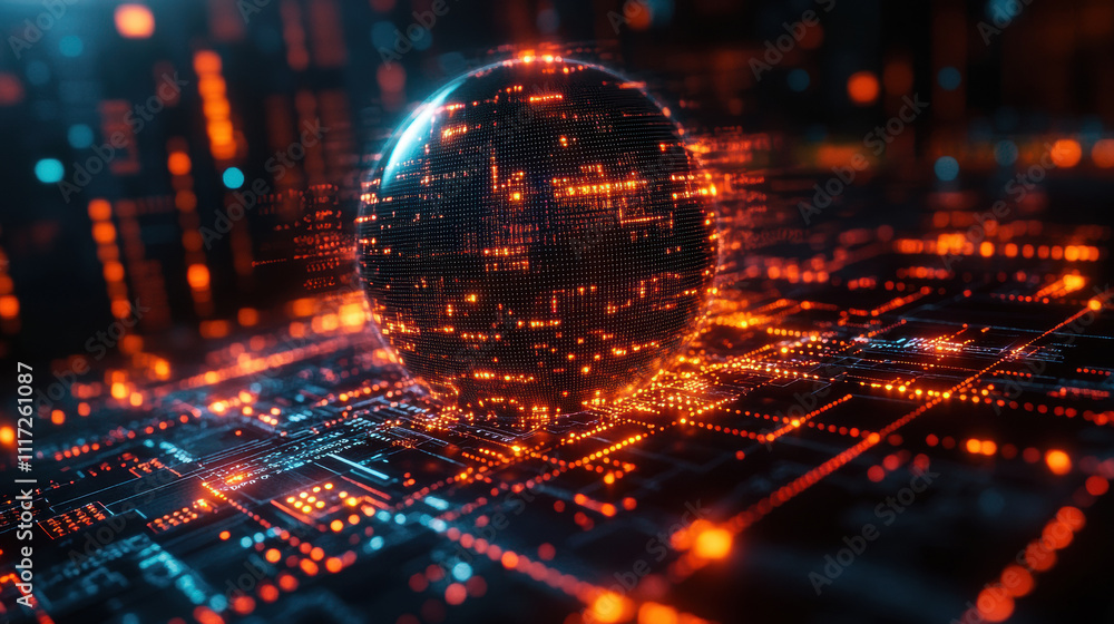 glowing digital globe surrounded by network of circuits glowing digital globe surrounded by network of circuits