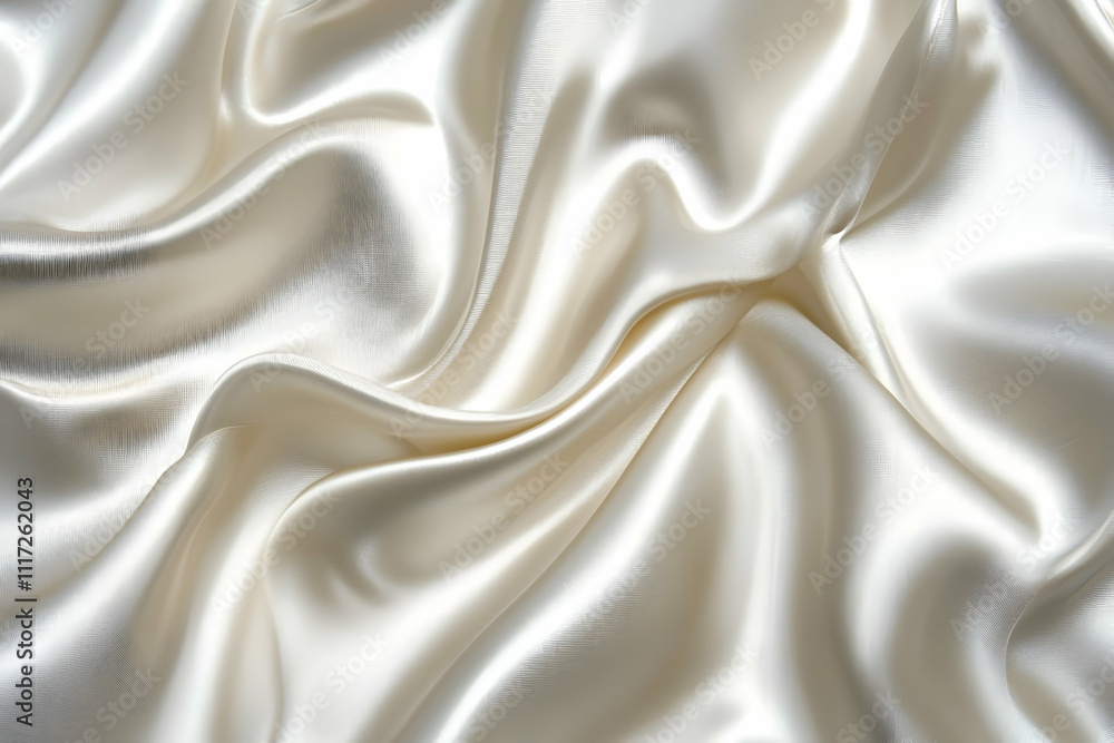 Elegant creamy white silk fabric with soft folds and waves. Elegant creamy white silk fabric with soft folds and waves.