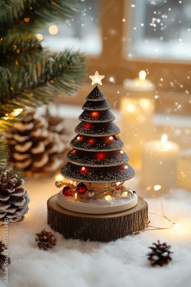 A charming small Christmas tree adorned with sparkling lights, surrounded by a blanket of soft snow, creating a festive winter wonderland scene. A charming small Christmas tree adorned with sparkling lights, surrounded by a blanket of soft snow, creating a festive winter wonderland scene.