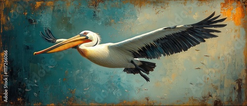 A pelican soaring through a vibrant sky, showcasing nature's beauty.