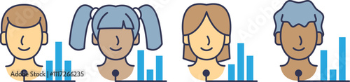 Illustration of diverse jurors with bar graphs, symbolizing data-driven juror analysis.