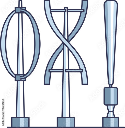 Illustration of three vertical axis wind turbine designs showcasing innovation in renewable energy.
