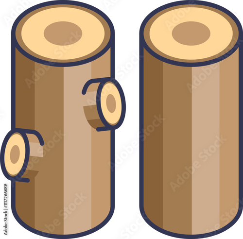 Two wooden logs symbolize natural resources and sustainability.