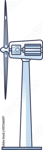 Illustration of wind turbine mechanics showing blades, gearbox, and generator.