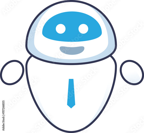 Friendly robot icon with a tie, symbolizing a helpful chatbot assistant.