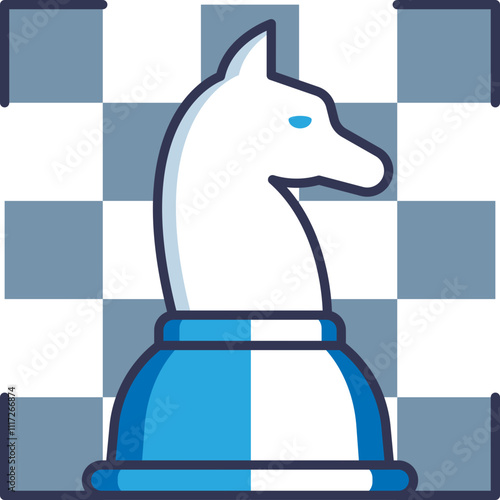 Illustration of a blue and white knight chess piece on a checkered background, symbolizing strategy and foresight.