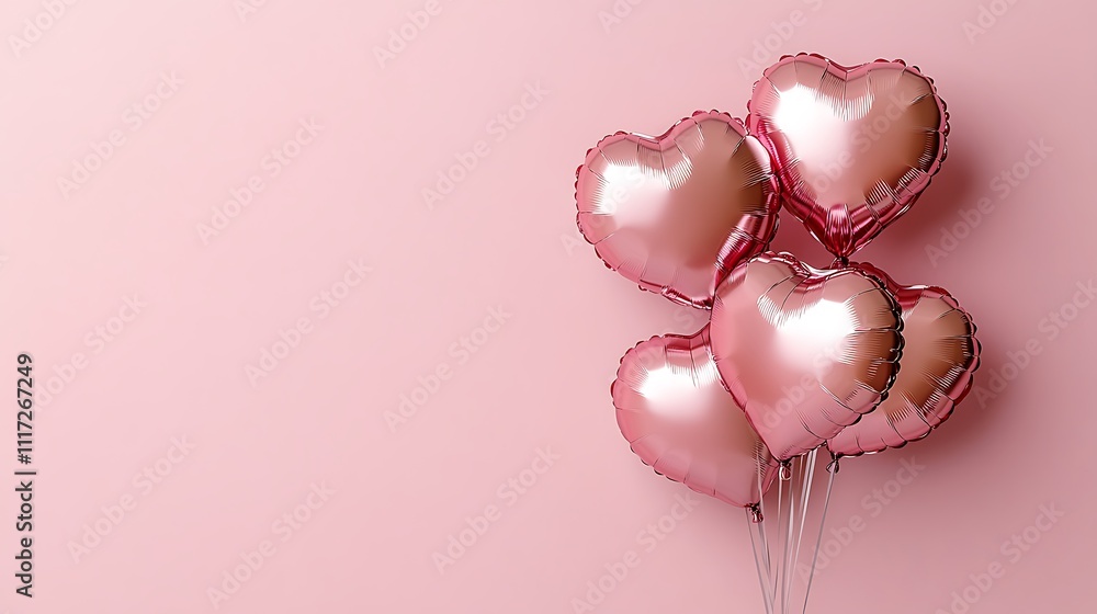 Fototapeta premium Pink background celebration featuring joyful heart-shaped balloons