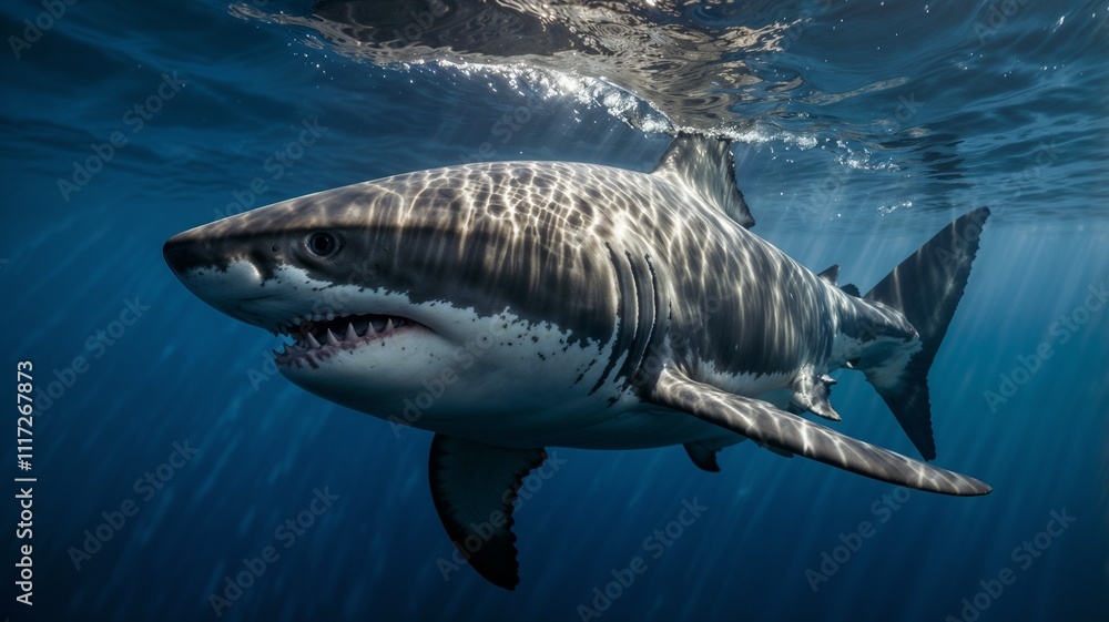 Fototapeta premium Great White Shark in Predatory Pose