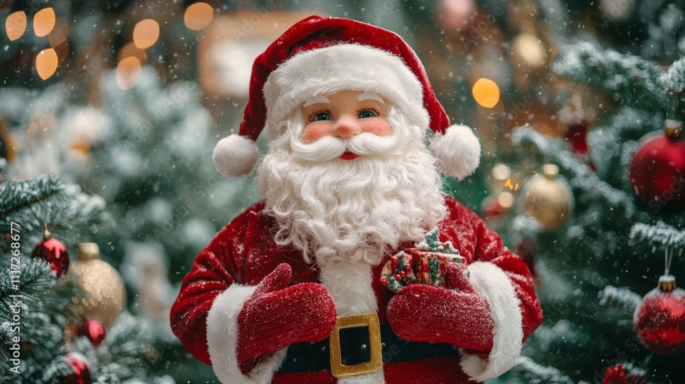 A charming Santa Claus figurine is prominently featured in a festive Christmas display, capturing the spirit of the holiday season with warmth and joy. A charming Santa Claus figurine is prominently featured in a festive Christmas display, capturing the spirit of the holiday season with warmth and joy.
