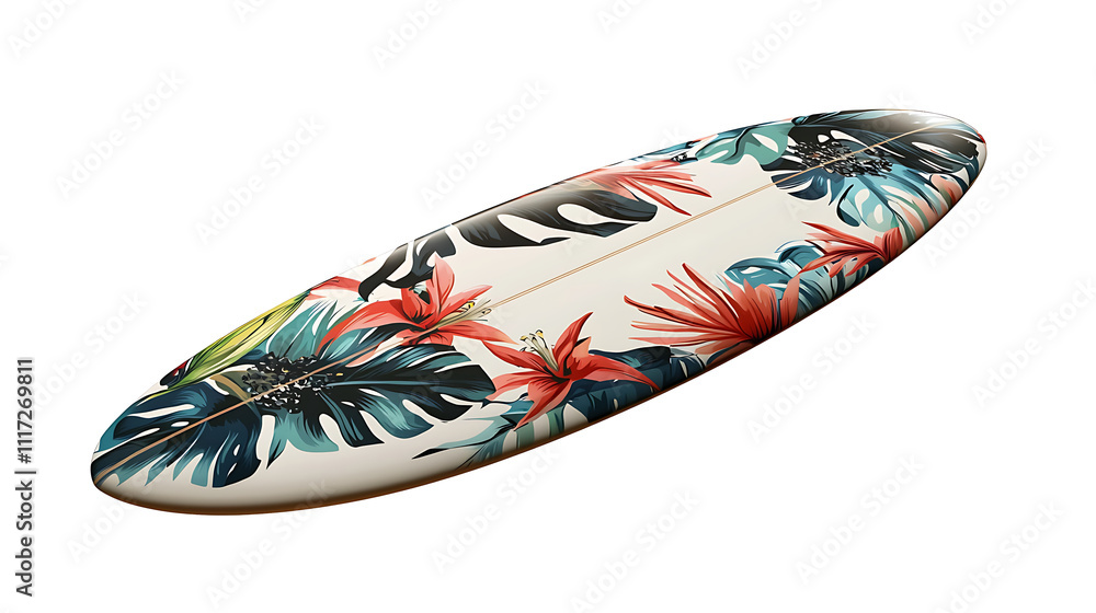 A surfboard with a floral design on it A surfboard with a floral design on it