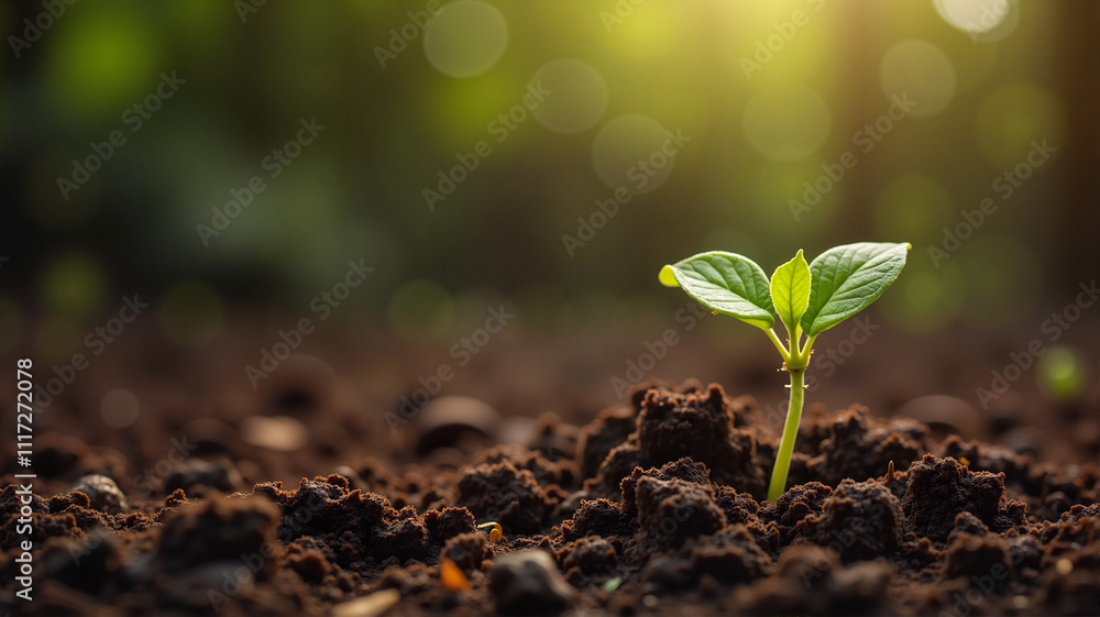 Young plant sprout growing in dark soil, hopeful atmosphere, nature setting, soft focus, copy space Young plant sprout growing in dark soil, hopeful atmosphere, nature setting, soft focus, copy space