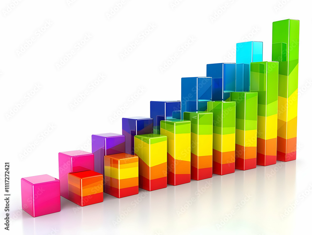 3D Colorful Bar Chart Illustration - Ascending Growth Success Financial Report 3D Colorful Bar Chart Illustration - Ascending Growth Success Financial Report