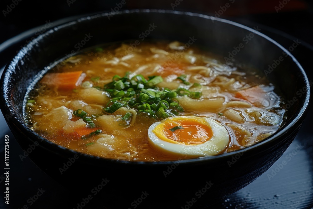Steaming hot ramen bowl with egg, noodles, and veggies. Perfect for illustrating comfort food, Asian cuisine, or a cozy meal. Steaming hot ramen bowl with egg, noodles, and veggies. Perfect for illustrating comfort food, Asian cuisine, or a cozy meal.