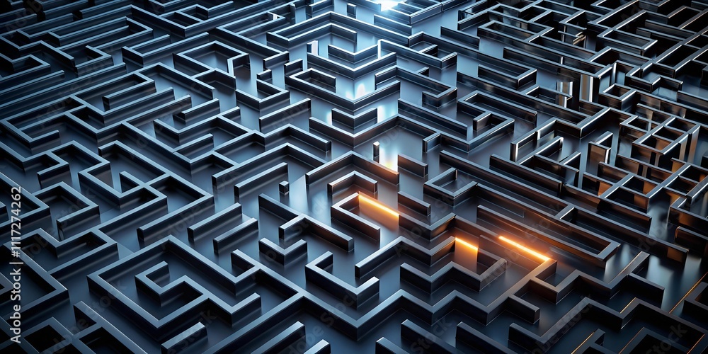 Beautiful maze background with neon light. Creative geometric labyrinth with glowing edges in 3D Beautiful maze background with neon light. Creative geometric labyrinth with glowing edges in 3D