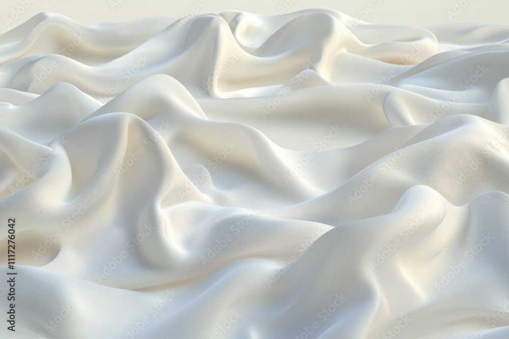 Obraz premium Soft, elegant white satin fabric draped with gentle folds and curves.