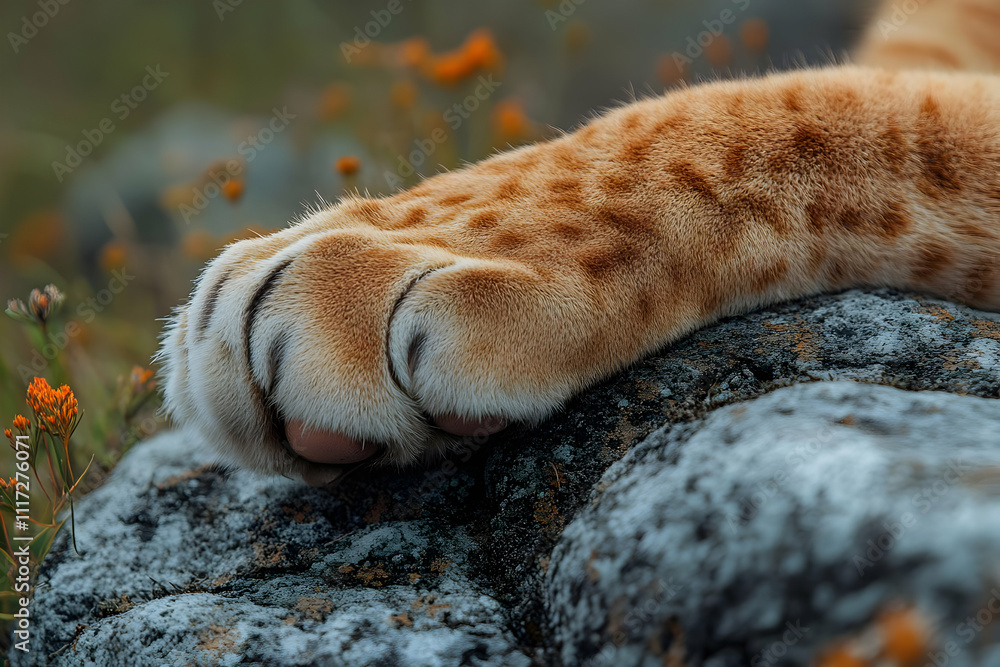 Close-Up Realistic Photo of a Lynx Paw Resting on a Rock Close-Up Realistic Photo of a Lynx Paw Resting on a Rock
