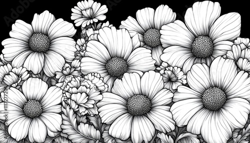 Wallpaper Mural Line art of flowers in black and white. Perfect for creating a background, a card, or other creative design. Torontodigital.ca