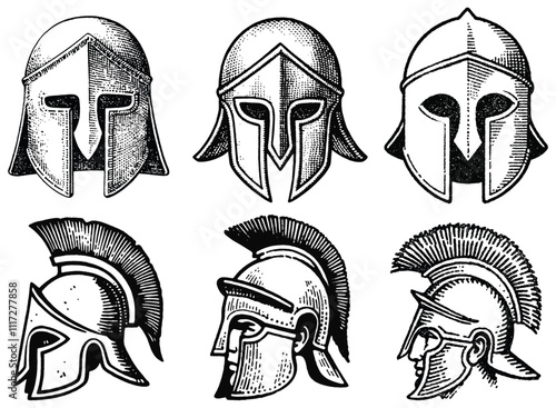 Ancient Greek Helmets: Detailed Illustrations of Historical Warrior Headgear