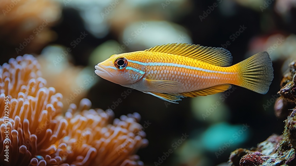 Fish swimming in tank with corals and rocks, beautiful coral underwater view Fish swimming in tank with corals and rocks, beautiful coral underwater view