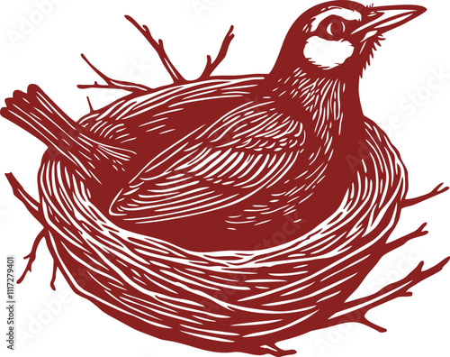 Beautiful Classic Hand Drawn Nest Bird Illustration