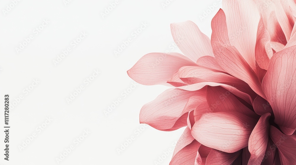 Fototapeta premium Delicate pink flower petals close-up on white background.