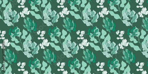 Seamless vector pattern, twigs and leaves, for bed linen, wallpaper and texture