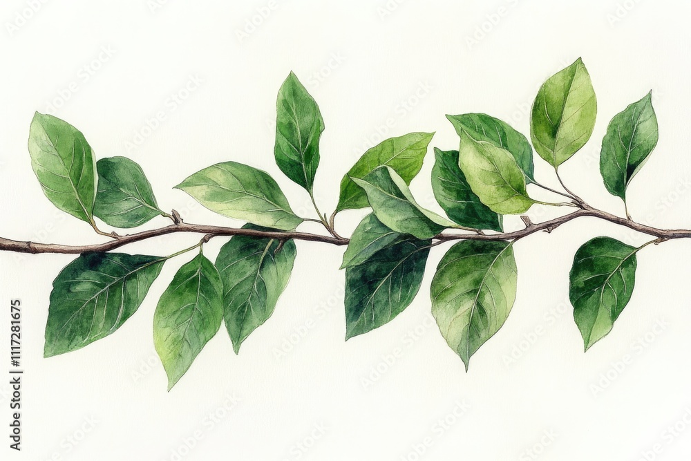 Fototapeta premium Green leaves on a branch. Perfect for adding a touch of nature to your designs.