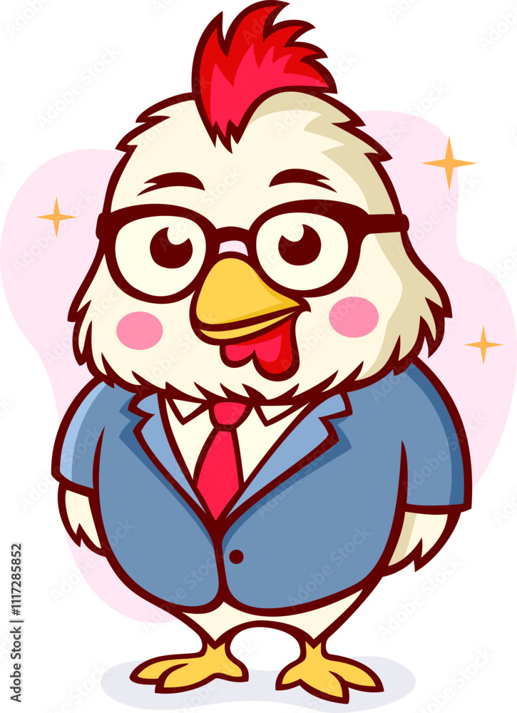 Fototapeta premium Cute Rooster Wearing Office Uniform Cartoon Illustration