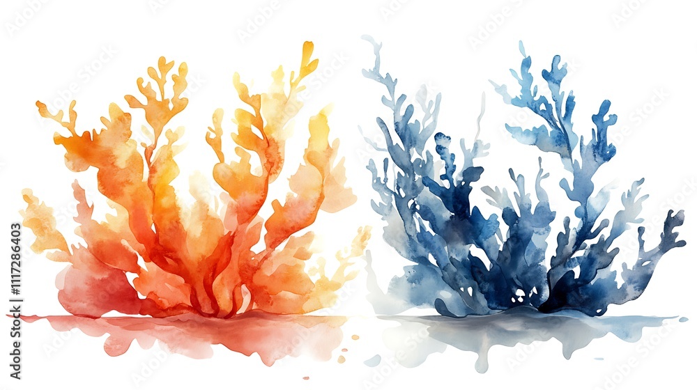Naklejka premium Colorful coral reef art underwater scene watercolor painting