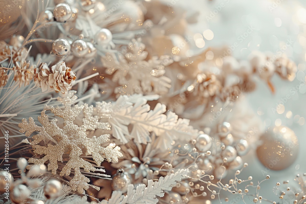 background with winter seasonal elements such as snowflakes and festive decorations , New Year decor and festive atmosphere background with winter seasonal elements such as snowflakes and festive decorations , New Year decor and festive atmosphere