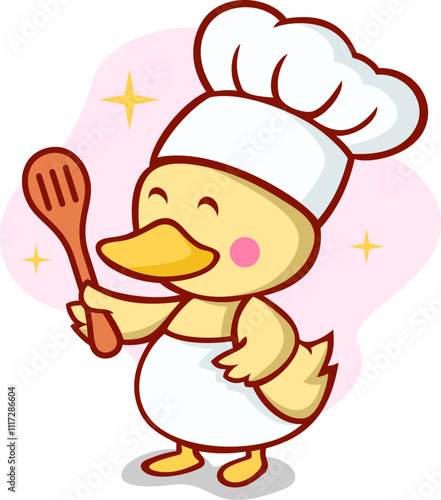 Funny Duck Wearing Chef Uniform Cartoon Illustration