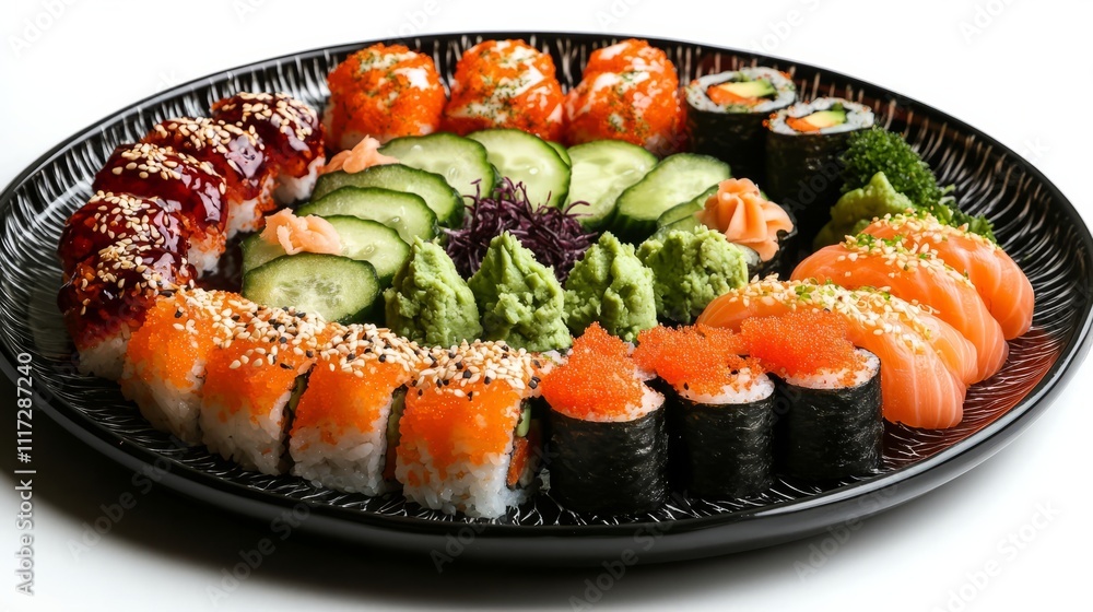 A plate of beautifully arranged sushi nigiri
A plate of beautifully arranged sushi nigiri