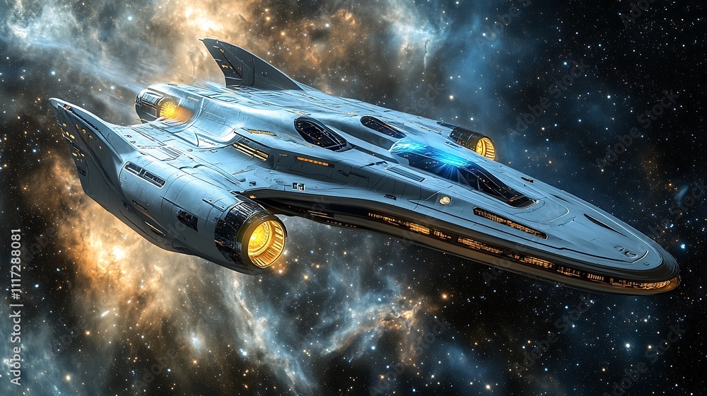 Futuristic Spaceship Soaring Through Nebula Futuristic Spaceship Soaring Through Nebula