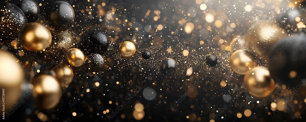 Nighttime celebration abstract golden and black orbs aerial view Nighttime celebration abstract golden and black orbs aerial view
