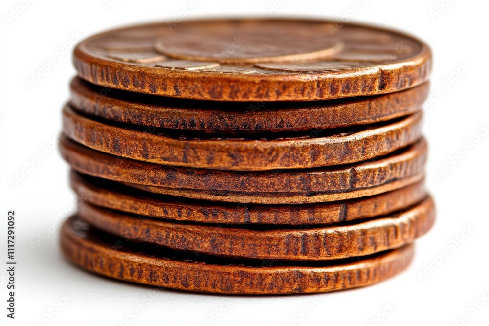 Neatly Arranged Coins on White Background Neatly Arranged Coins on White Background