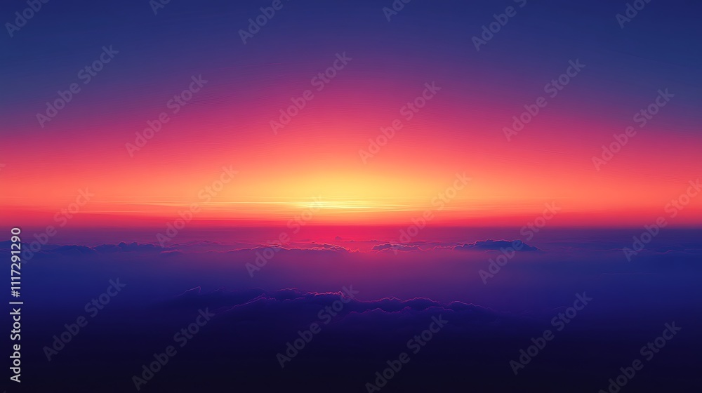 Obraz premium A luminous gradient of warm sunset tones fading from bright orange to a deep, serene purple, enriched with fine digital noise, glowing lightly in a minimalist style, high resolution, crisp details.