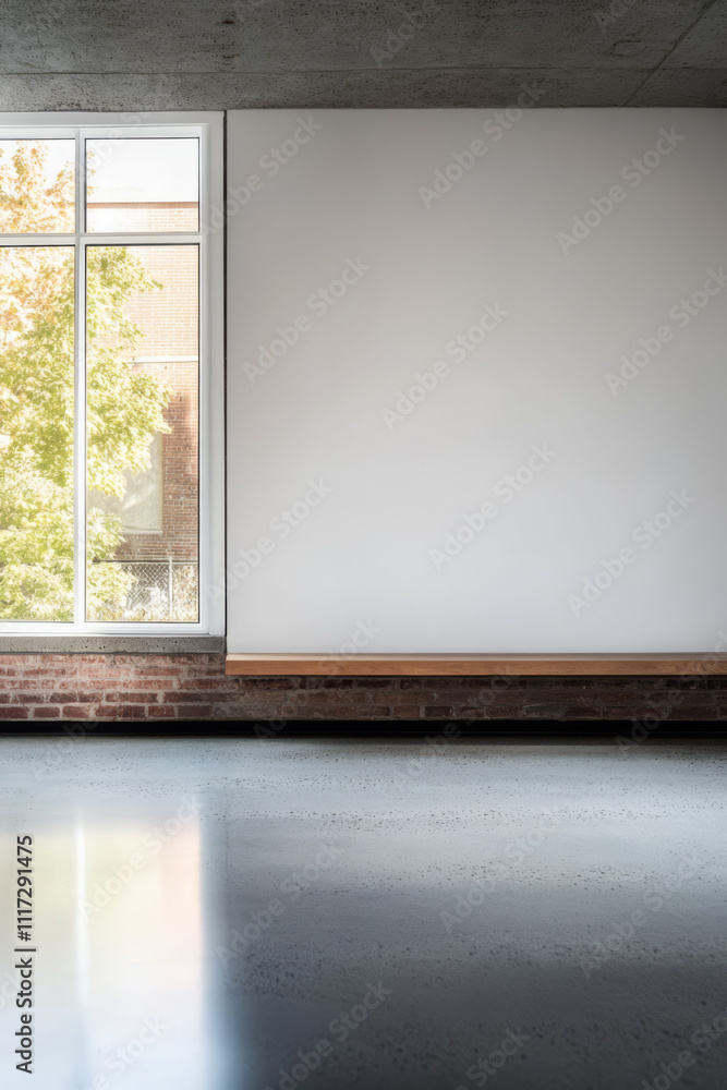 Natural light fills modern space with large window and simple decor in urban setting