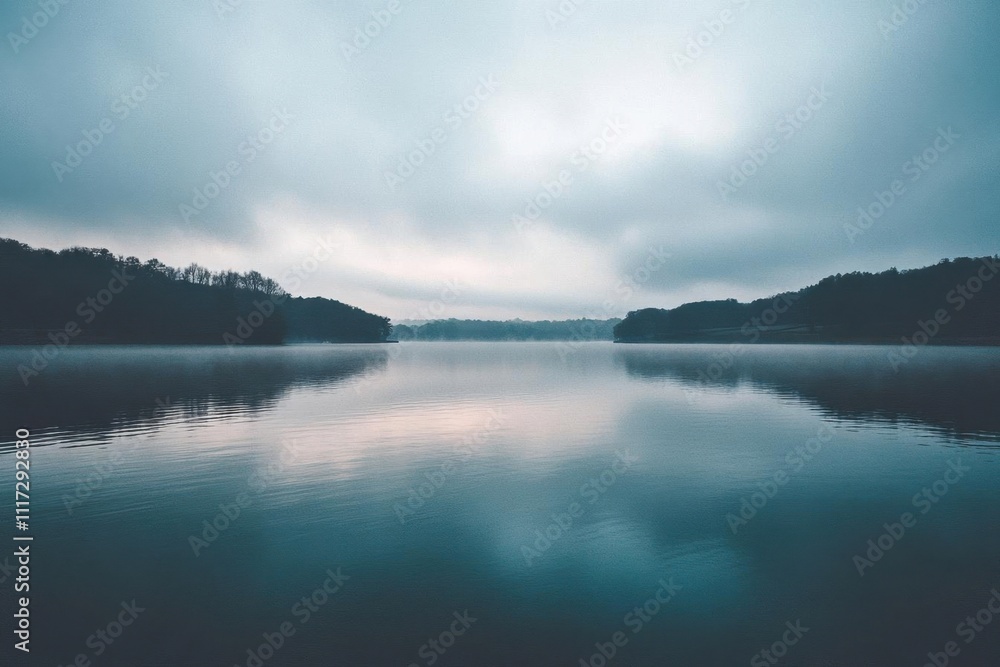 Serene lake landscape under a cloudy sky, reflecting calm waters. Serene lake landscape under a cloudy sky, reflecting calm waters.