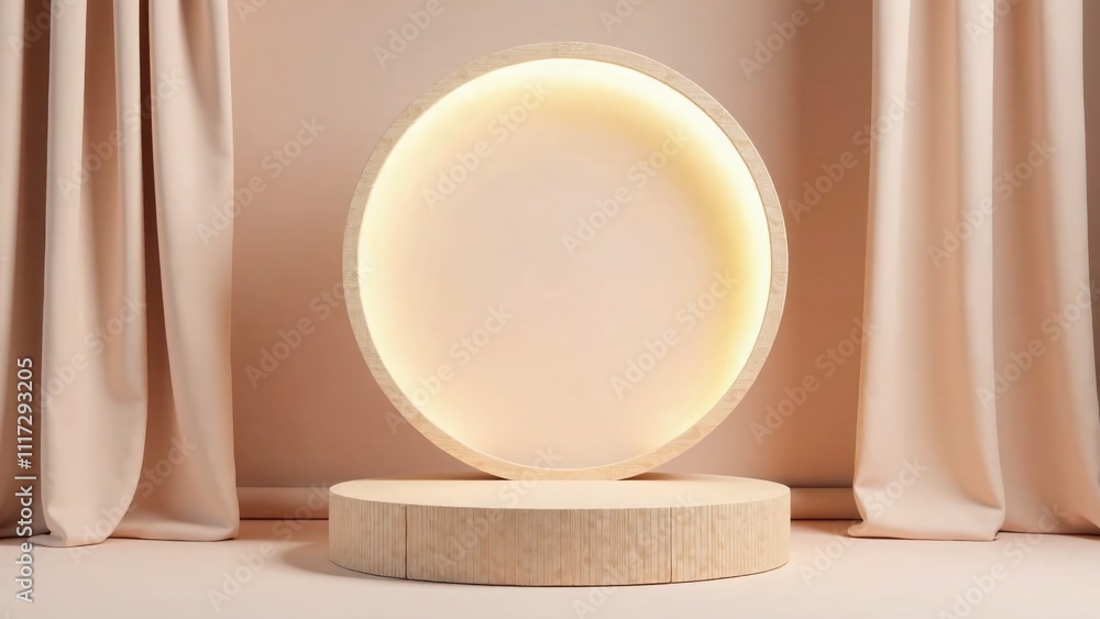3D Wooden Podium Display with Beige Glass Rim - Cosmetics Beauty Product Promotion 3D Wooden Podium Display with Beige Glass Rim - Cosmetics Beauty Product Promotion
