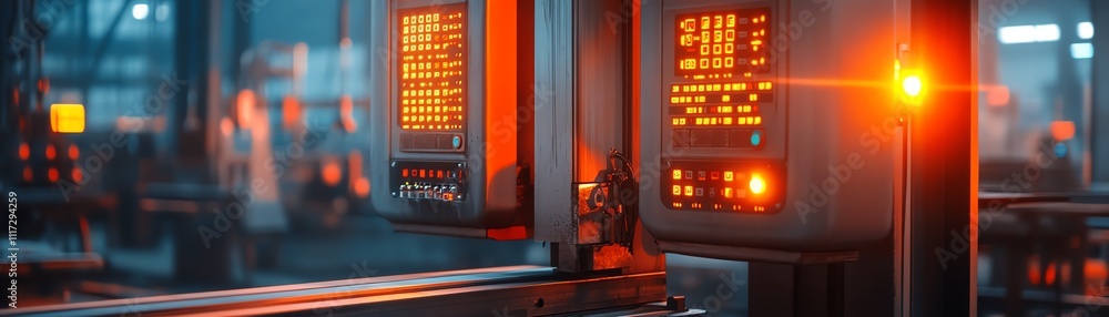 A hydraulic press with glowing control panels, crushing a piece of steel in an industrial workshop A hydraulic press with glowing control panels, crushing a piece of steel in an industrial workshop