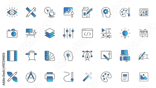 Graphic design trendy flat line icon pack. Icons for graphic design, web design icon set.