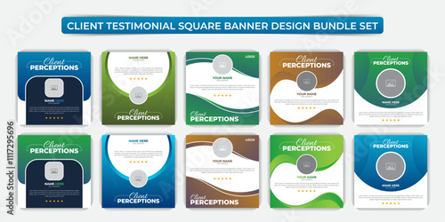 Client testimonial social media post design bundle, client testimonials social media post banner design template, Square layout, 5 set package.