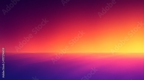 A seamless gradient of sunset hues flowing from radiant orange to majestic purple, complemented by soft digital grain and glowing edges for a soothing ambiance, ultra high-quality design. --ar 16:9 photo