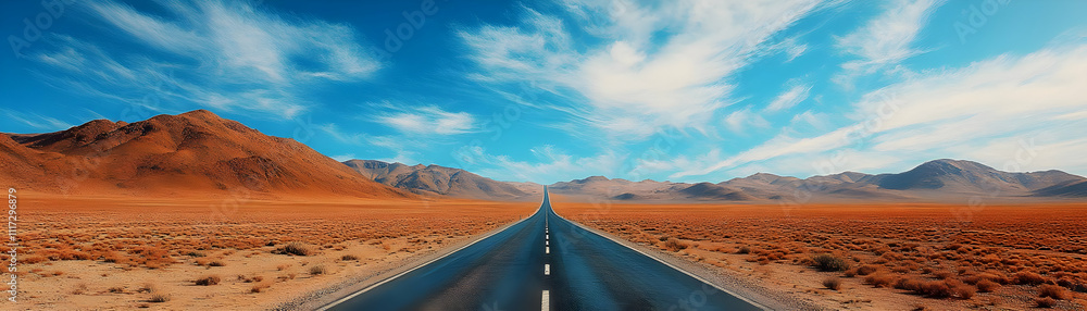 Fototapeta premium Desert Highway Landscape Illustration: A Journey Through Vivid Colors and Open Roads